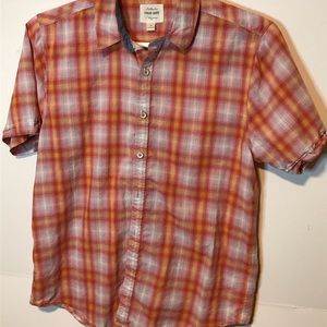 True Grit Mens Button Short Sleeve Orange Shirt M